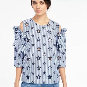 Sandro Blue and White Striped Cold Shoulder Star Top Size 3